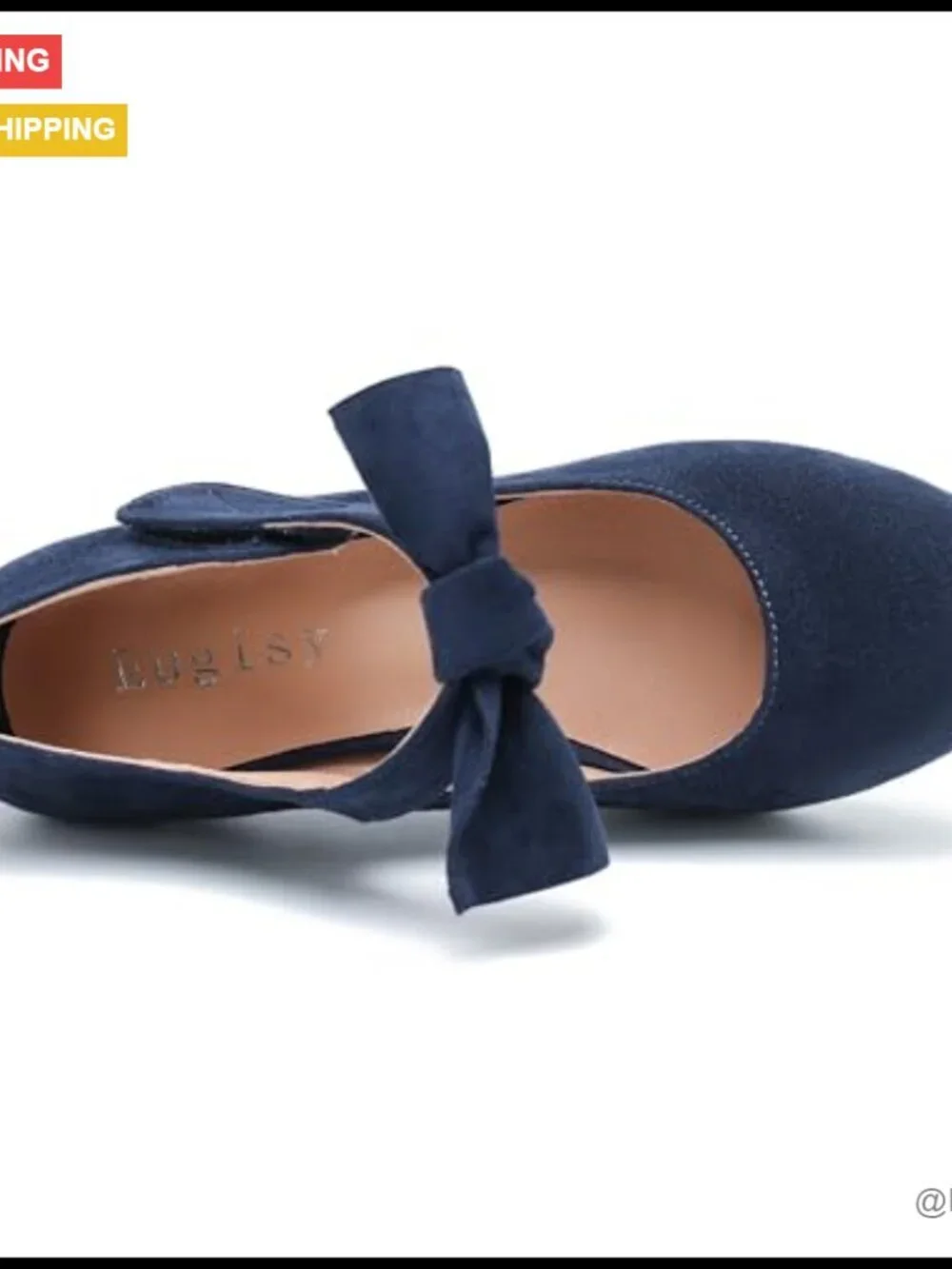 Navy Blue Suede Bow Heels Mary Jane Kitten Heel Pumps Closed Toe